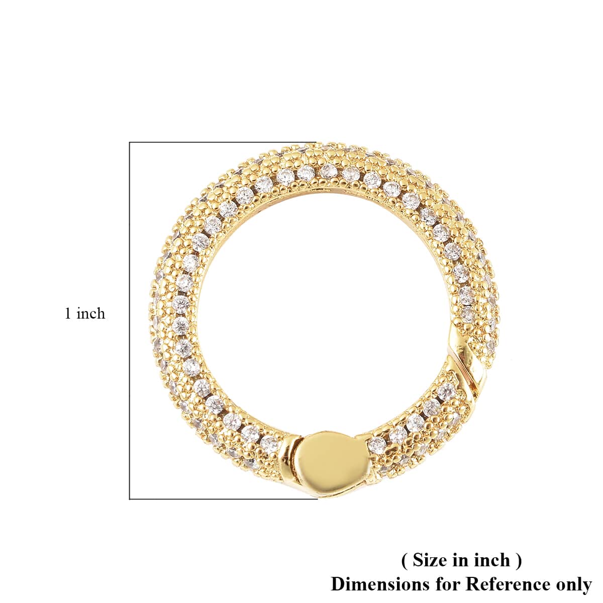 Round Double Face White Zircon Carabiner Screw Lock Ring Clasp Charm Enhancer in Goldtone 1.00 ctw image number 3