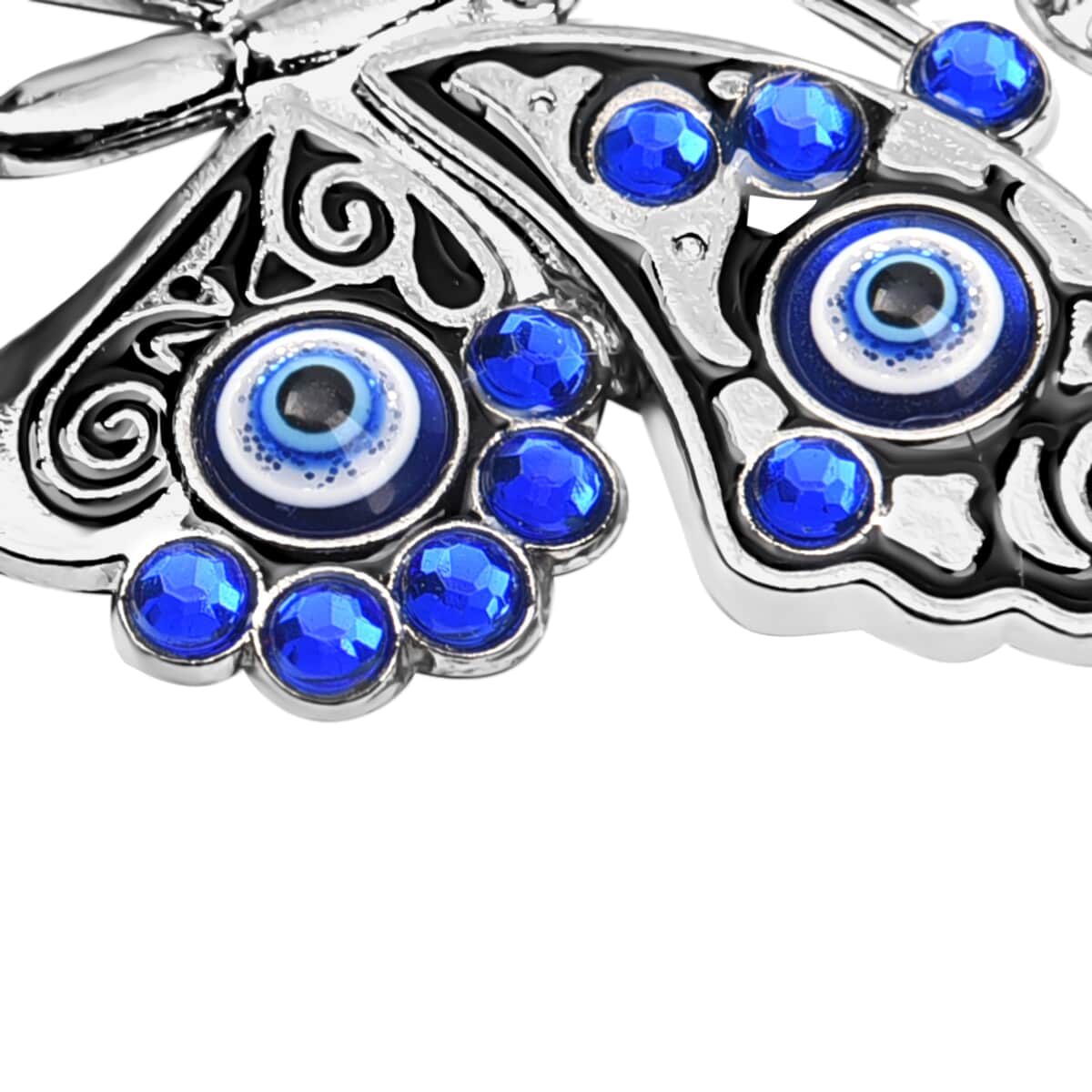 Set of 2 Silver and Blue Butterfly Evil Eye Charm For Wall Hanging Decor in Silvertone image number 5