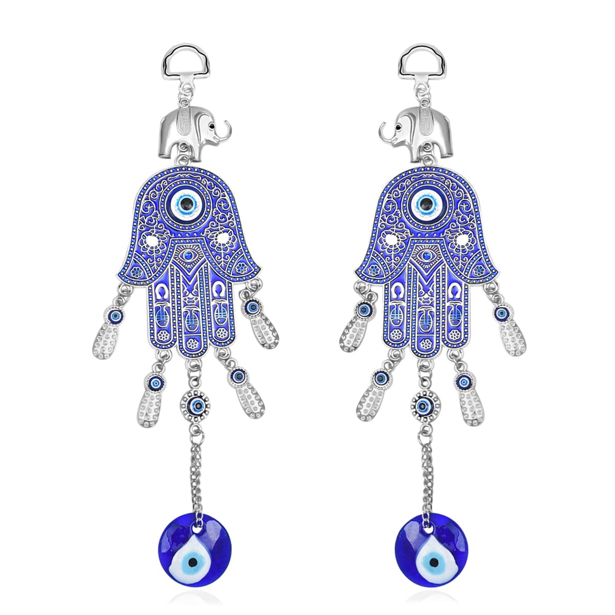Set of 2 Silver and Blue Hamsa Evil Eye Charm For Wall Hanging Decor in Silvertone image number 0