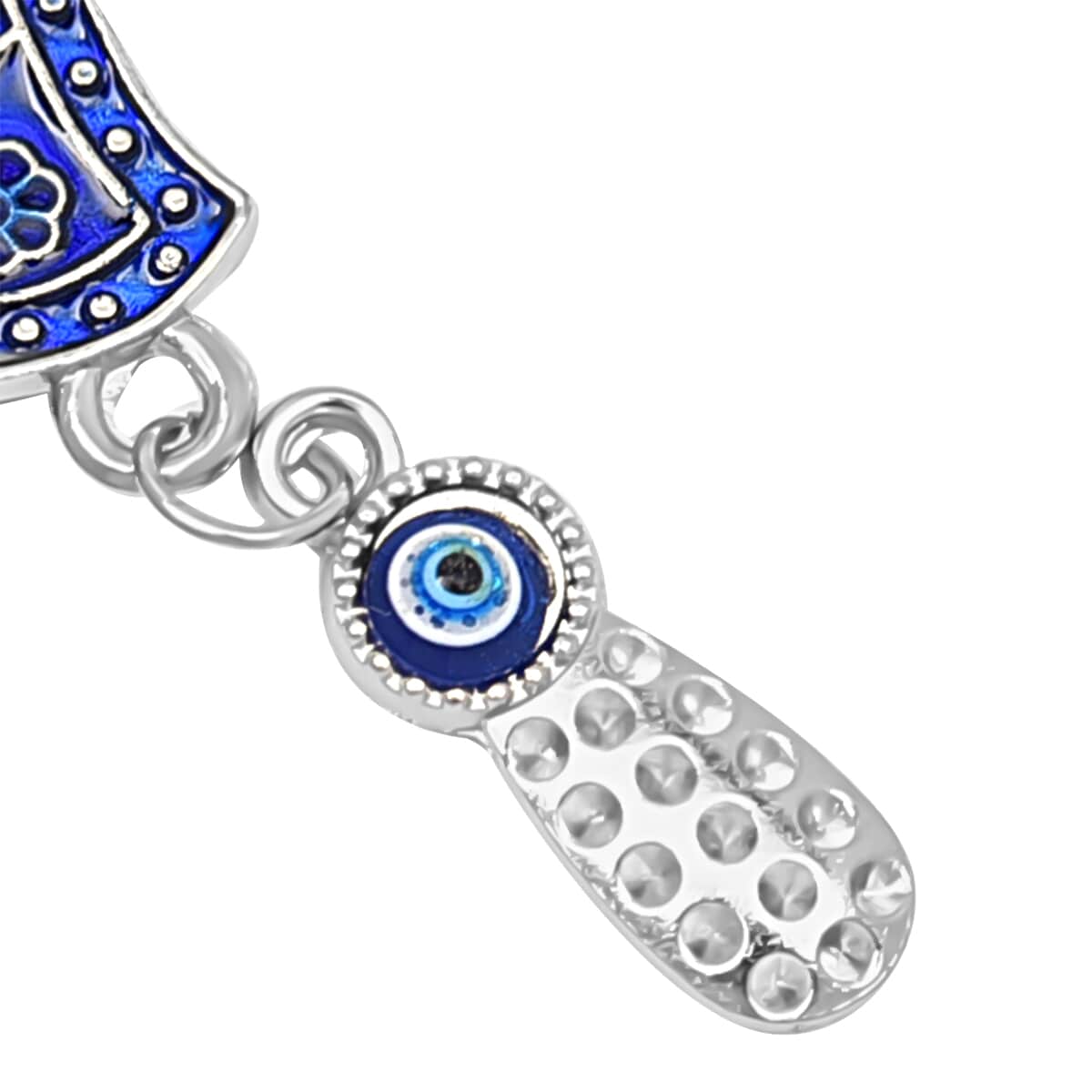 Set of 2 Silver and Blue Hamsa Evil Eye Charm For Wall Hanging Decor in Silvertone image number 2