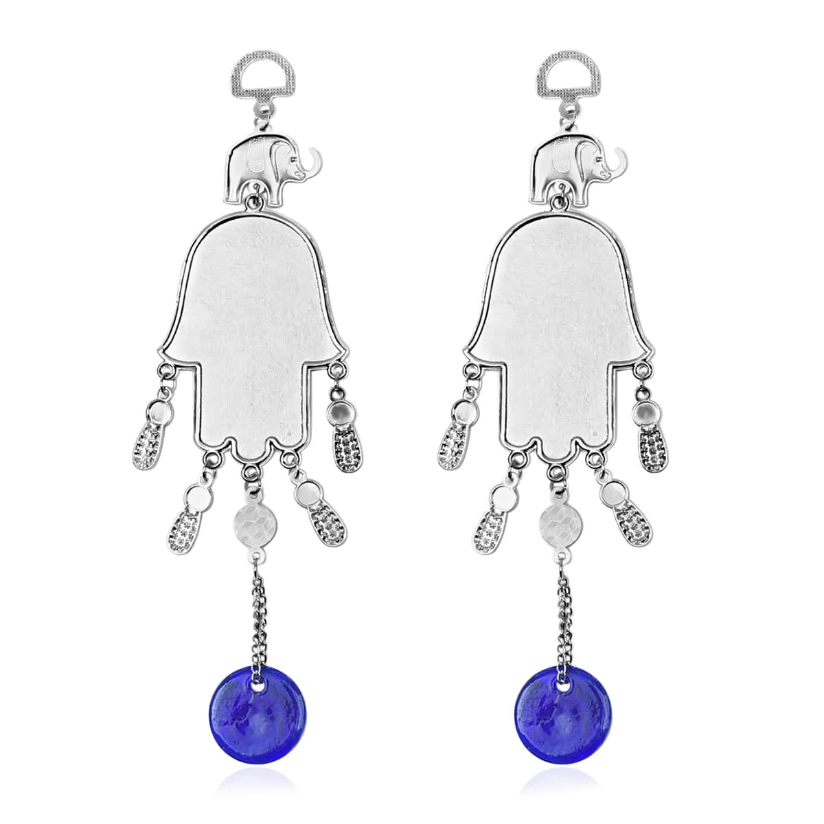Set of 2 Silver and Blue Hamsa Evil Eye Charm For Wall Hanging Decor in Silvertone image number 3