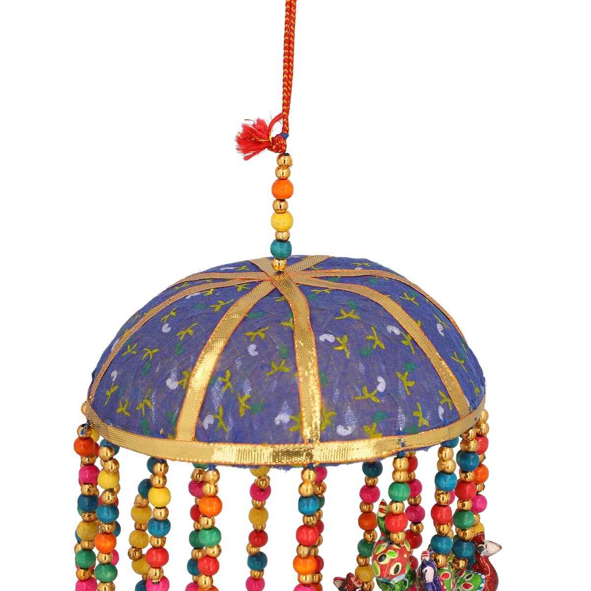 Handmade Multi Color Inverted Basket Peacock Wind Chimes image number 5