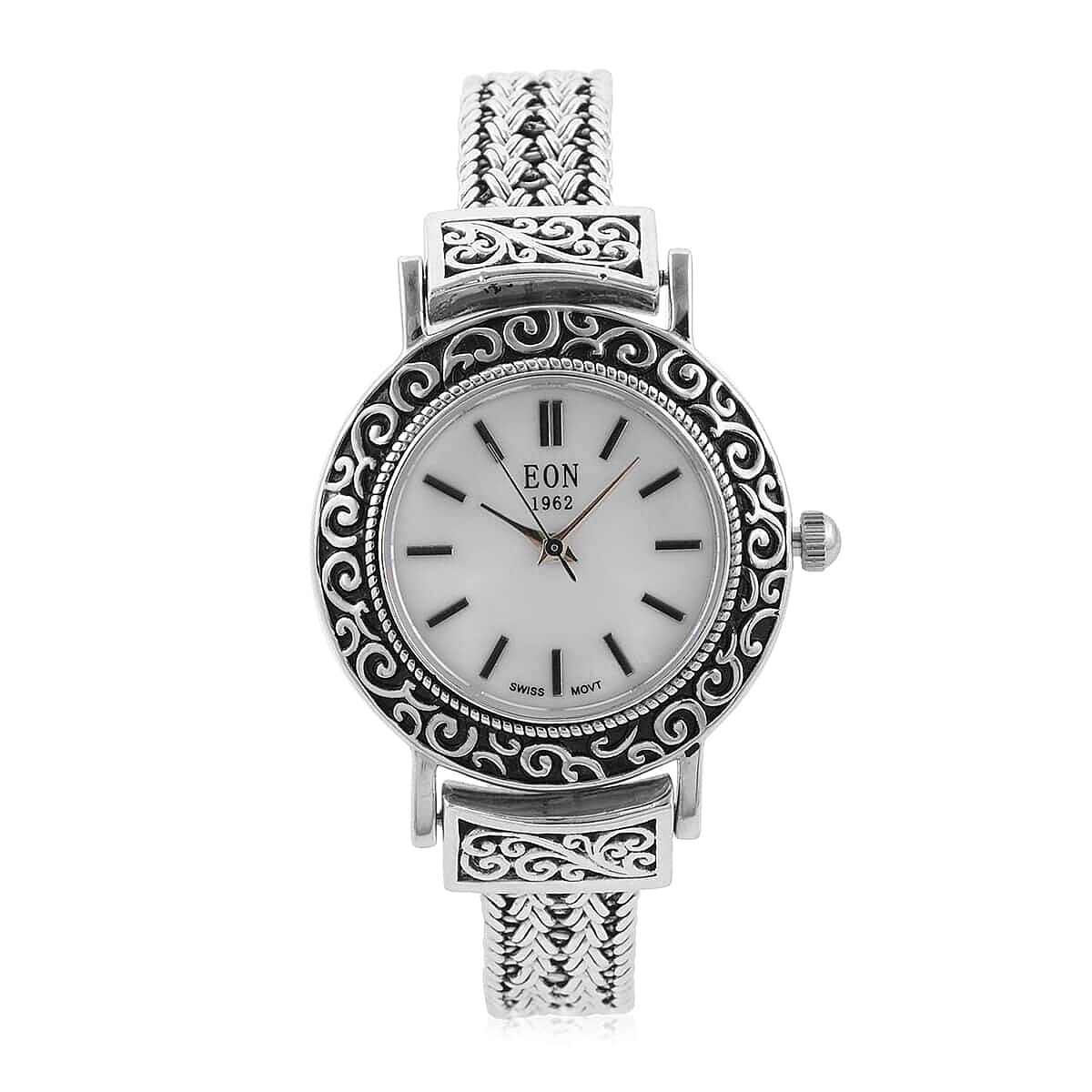 Bali Legacy Eon 1962 Swiss Movement MOP Dial Watch in Sterling Silver (7.00 in)