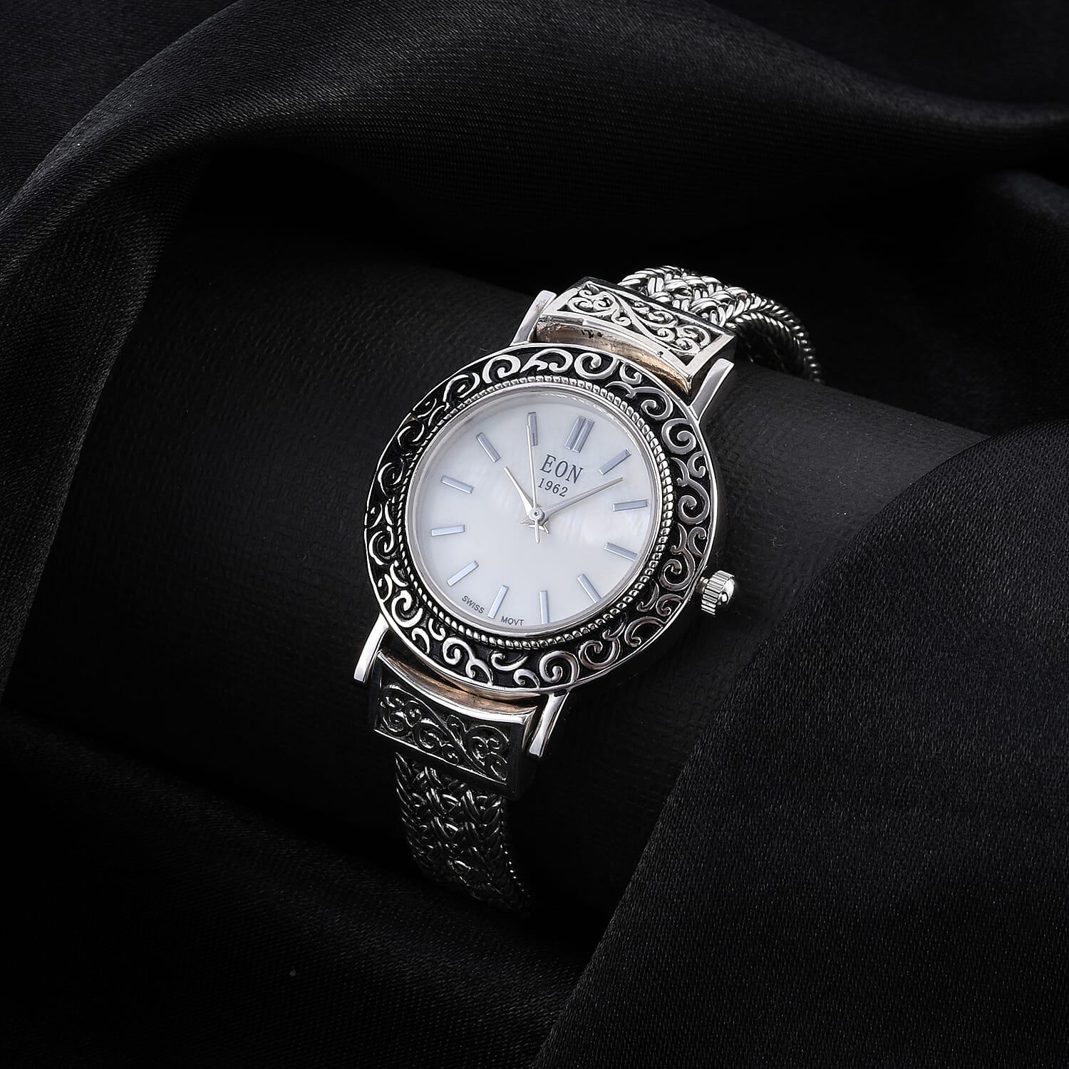Bali Legacy Eon 1962 Swiss Movement MOP Dial Watch in Sterling Silver (7.00 in)