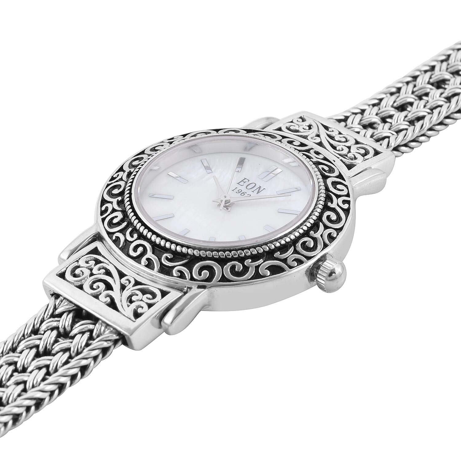Bali Legacy Eon 1962 Swiss Movement MOP Dial Watch in Sterling Silver (7.00 in)