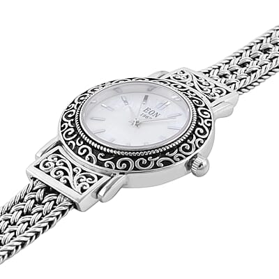 Bali Legacy Eon 1962 Swiss Movement MOP Dial Watch in Sterling Silver (7.50 in)