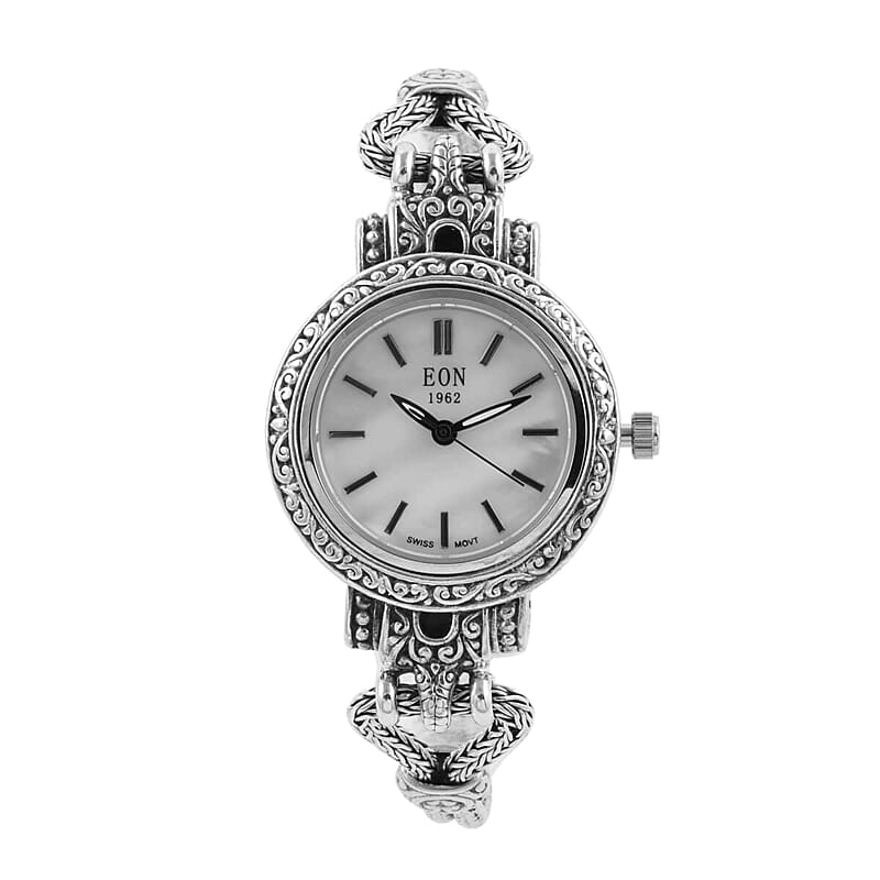Bali Legacy Eon 1962 Swiss Movement Bracelet Watch with MOP Dial in Sterling Silver (7.50 In)