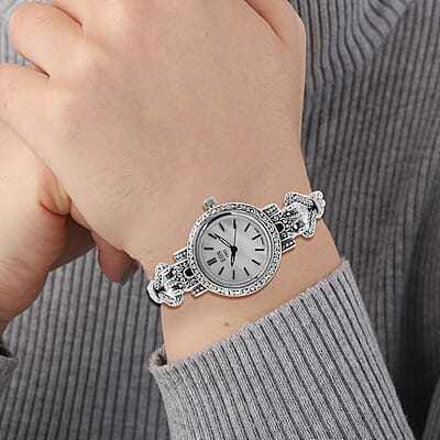 Bali Legacy Eon 1962 Swiss Movement Bracelet Watch with MOP Dial in Sterling Silver (7.50 In)