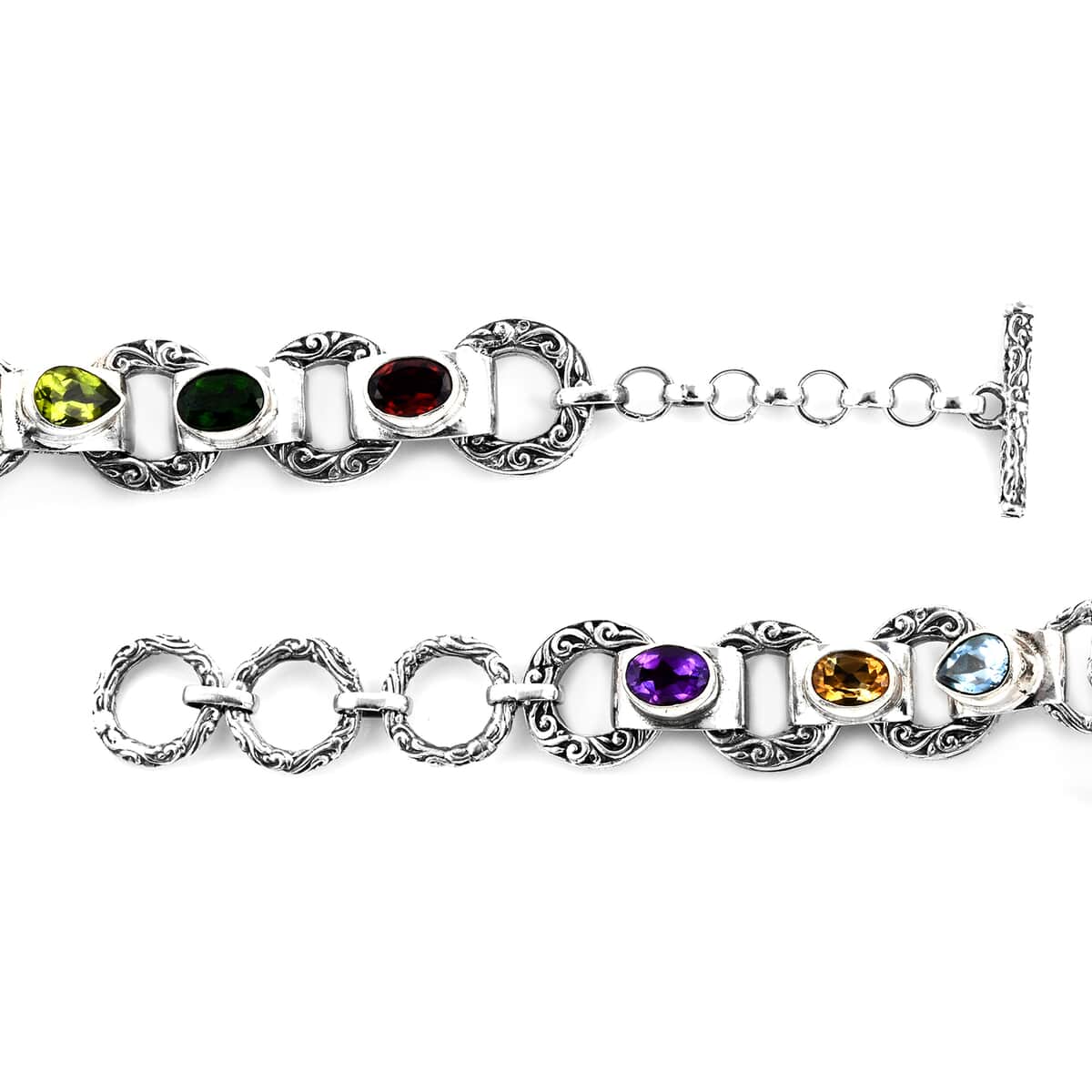 Bali Legacy Eon 1962 Swiss Movement Multi Gemstone Bracelet Watch with MOP Dial in Sterling Silver (7.50 In) 4.90 ctw image number 5