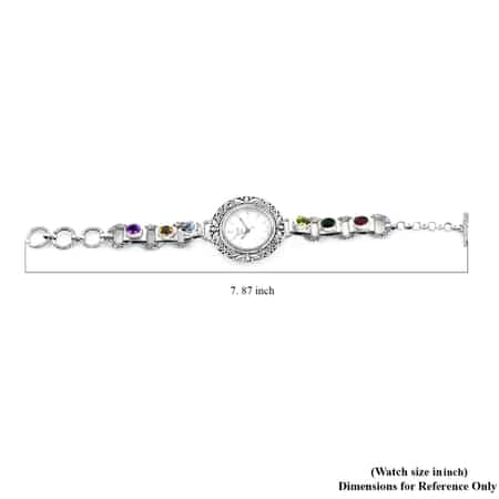 Bali Legacy Eon 1962 Swiss Movement Multi Gemstone Bracelet Watch with MOP Dial in Sterling Silver (7.50 In) 4.90 ctw image number 6