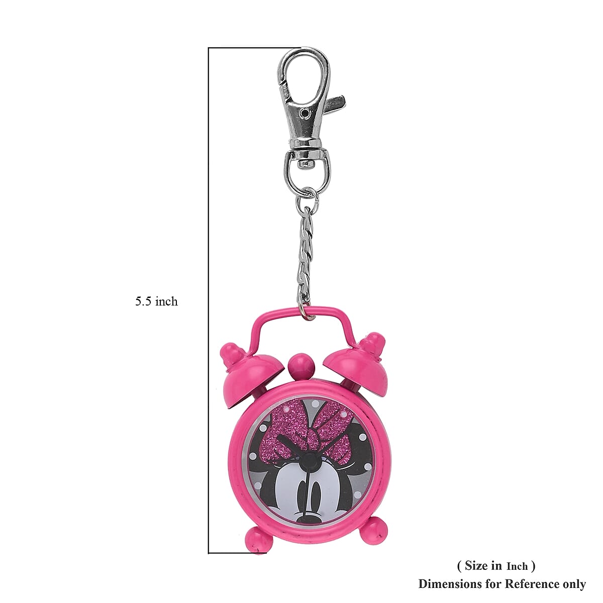DISNEY Minnie Mouse Glitter Bow Clock Quartz Movement Watch Keychain in Pink (40mm) image number 2