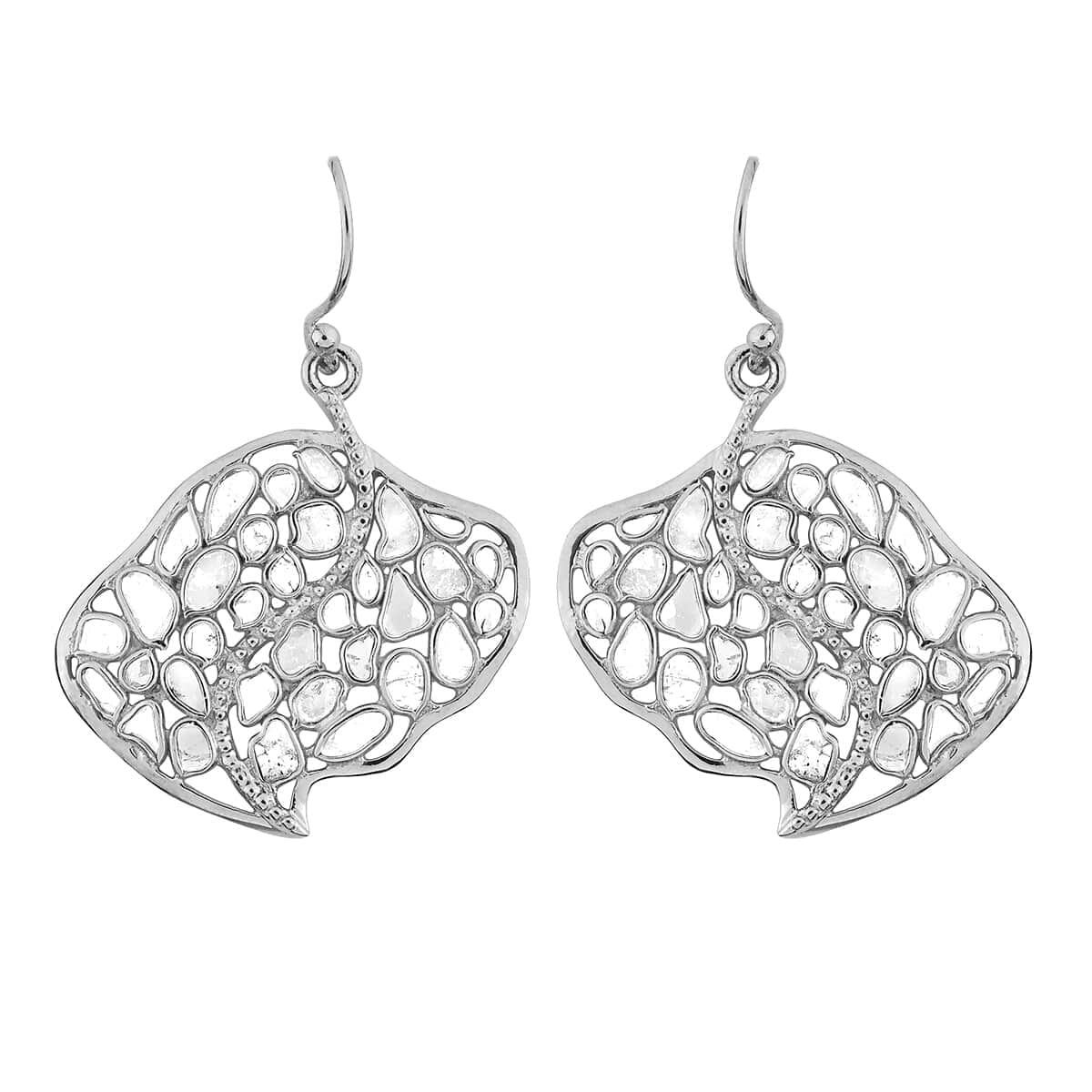 Artisan Crafted Polki Diamond Earrings in Platinum Over Sterling Silver 2.50 ctw image number 0