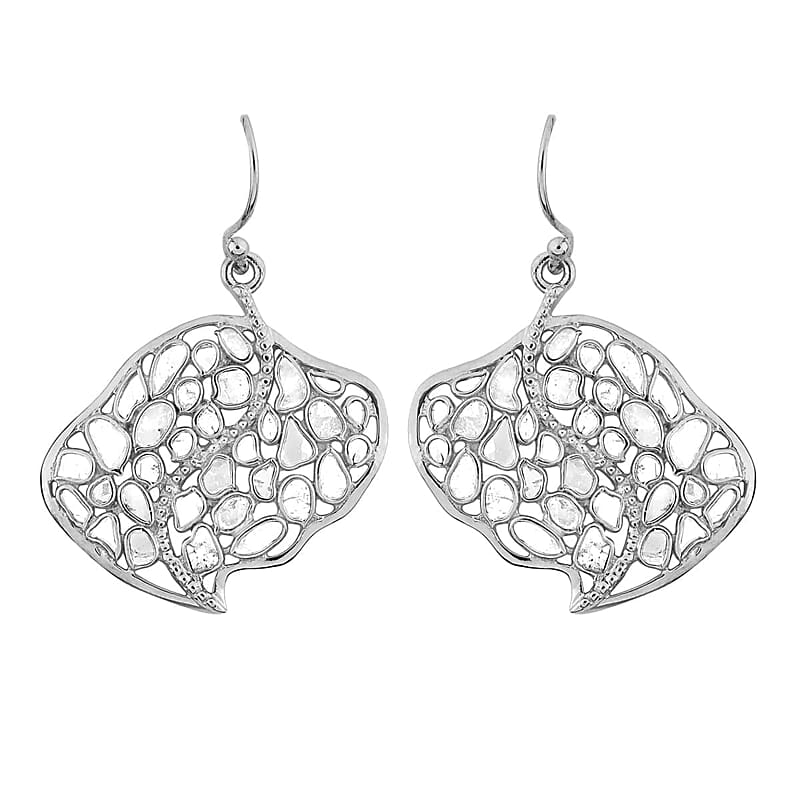 Artisan Crafted Polki Diamond Earrings in Platinum Over Sterling Silver 2.50 ctw