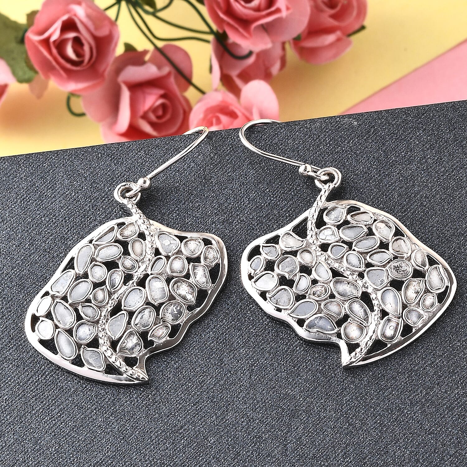 Artisan Crafted Polki Diamond Earrings in Platinum Over Sterling Silver 2.50 ctw
