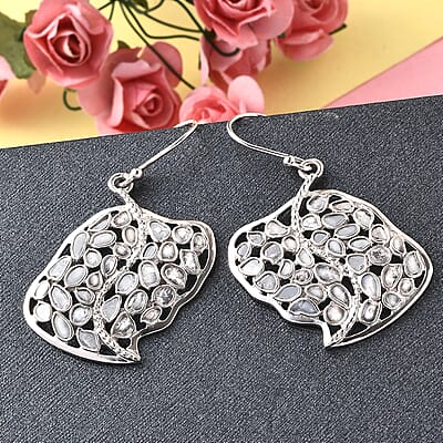 Artisan Crafted Polki Diamond Earrings in Platinum Over Sterling Silver 2.50 ctw