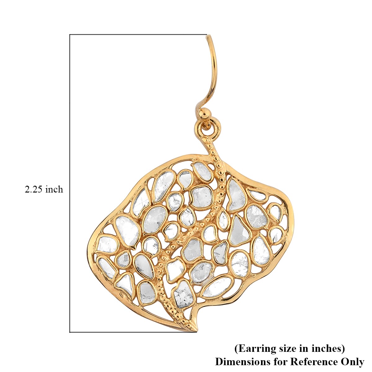 Artisan Crafted Polki Diamond Earrings in 14K Yellow Gold Over Sterling Silver 2.50 ctw image number 4
