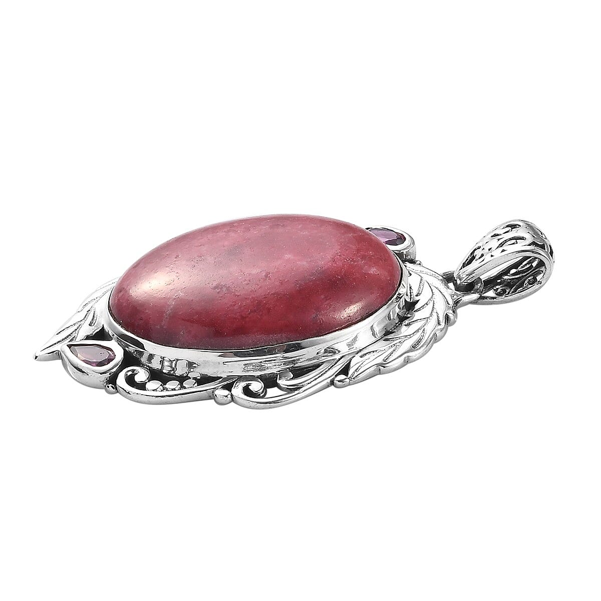 Norwegian Thulite and Orissa Rhodolite Garnet Pendant in Sterling Silver 29.60 ctw image number 2