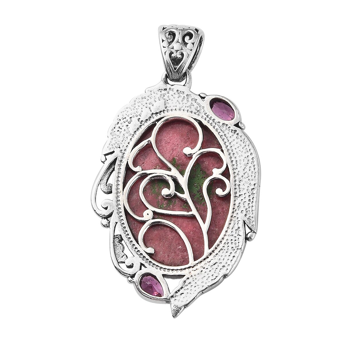 Norwegian Thulite and Orissa Rhodolite Garnet Pendant in Sterling Silver 29.60 ctw image number 3