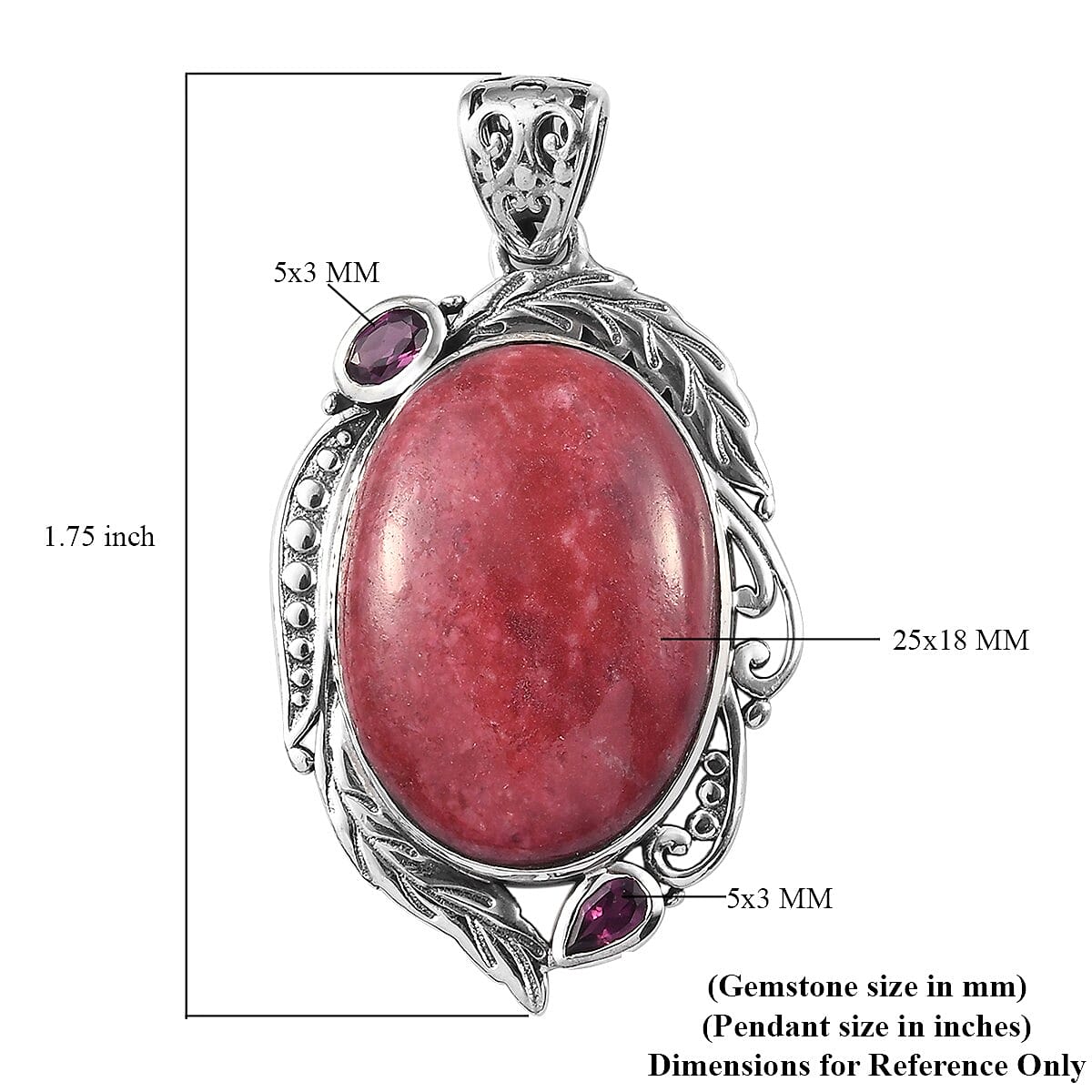 Norwegian Thulite and Orissa Rhodolite Garnet Pendant in Sterling Silver 29.60 ctw image number 4