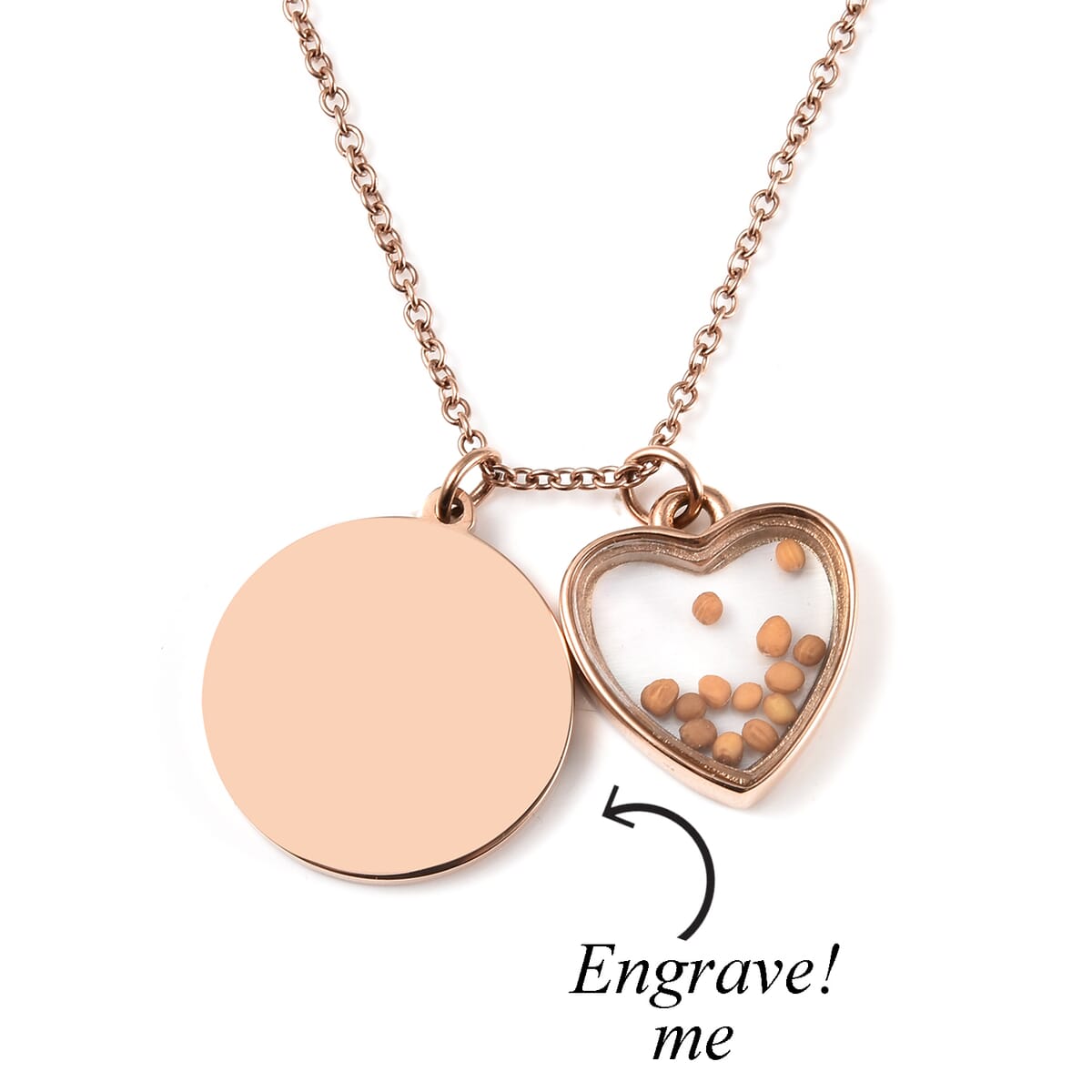 Charm Necklace with Encased Mustard Seeds (20 Inches) in ION Plated RG Stainless Steel image number 3