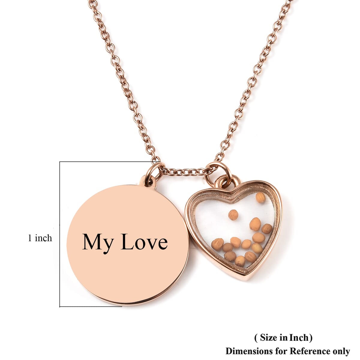Charm Necklace with Encased Mustard Seeds (20 Inches) in ION Plated RG Stainless Steel image number 4