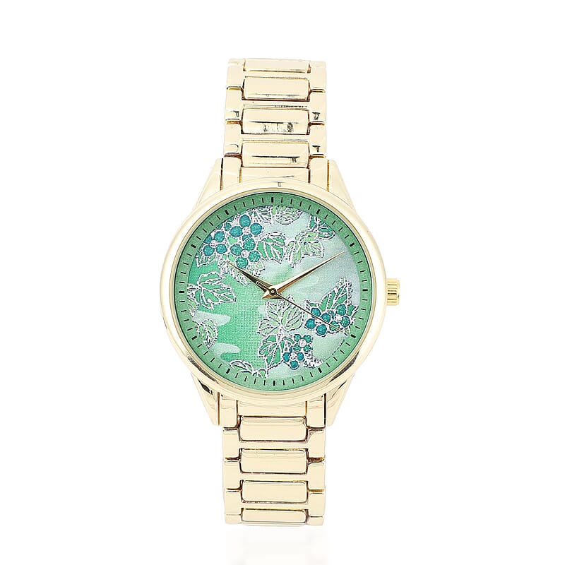 Strada Japanese Movement Watch with Green Background Flower Pattern Dial