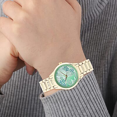 Strada Japanese Movement Watch with Green Background Flower Pattern Dial