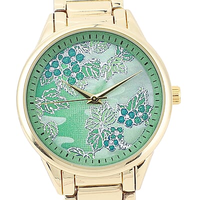 Strada Japanese Movement Watch with Green Background Flower Pattern Dial