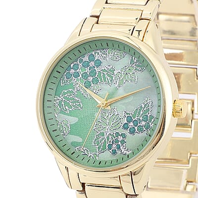 Strada Japanese Movement Watch with Green Background Flower Pattern Dial