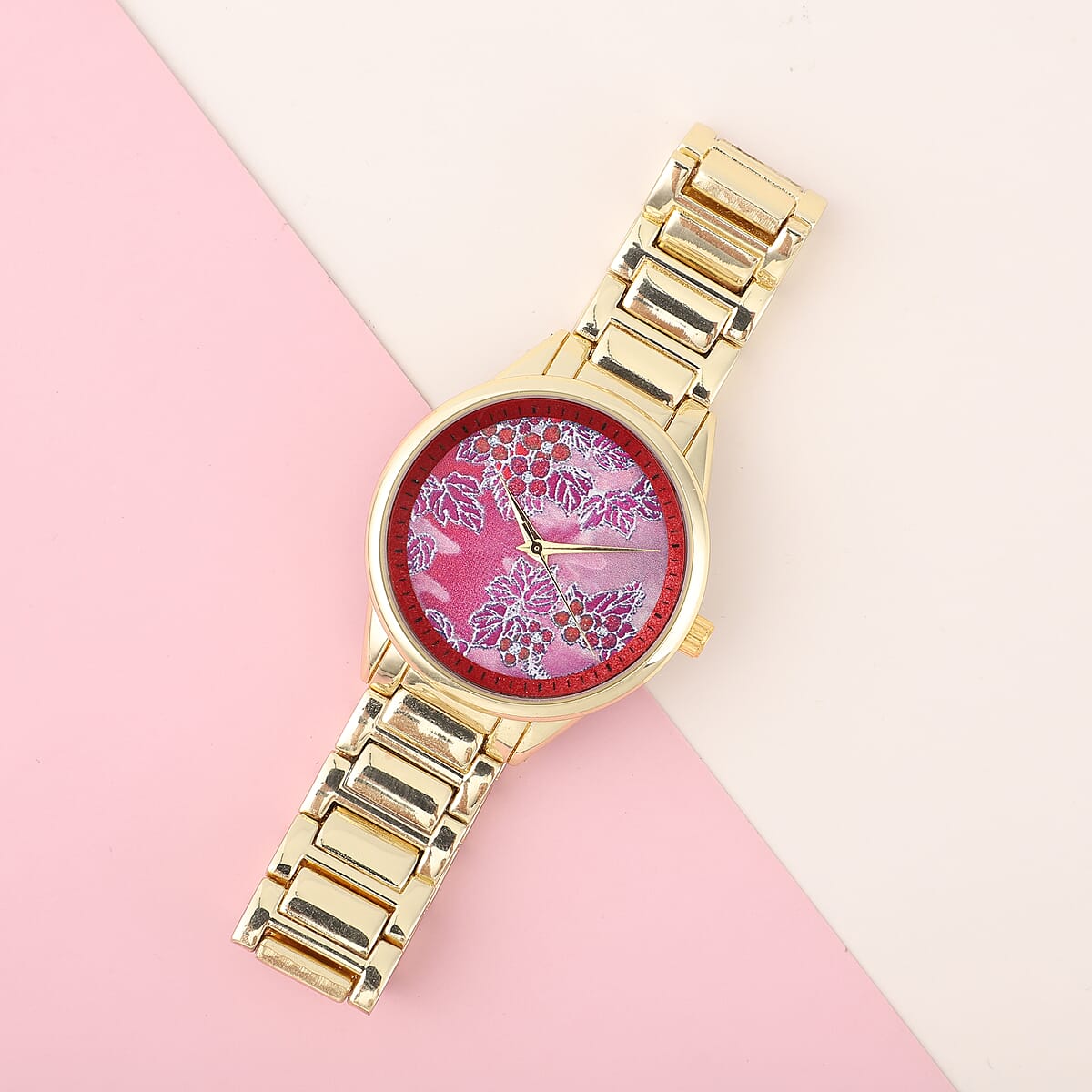 Strada Japanese Movement Watch with Red Background Flower Pattern Dial image number 1