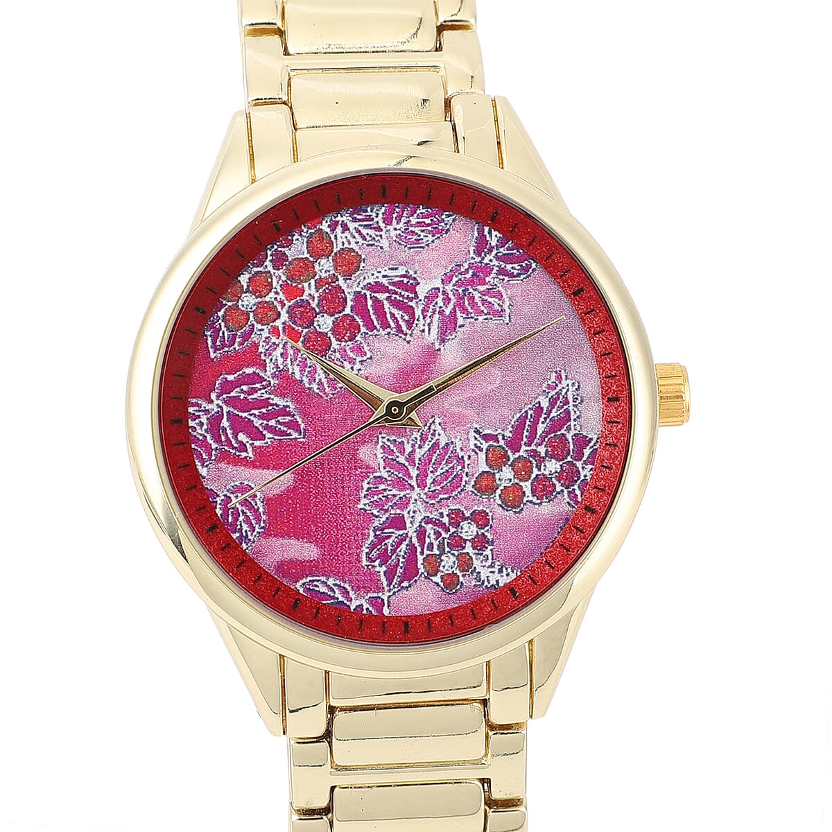 Strada Japanese Movement Watch with Red Background Flower Pattern Dial image number 3