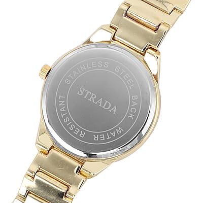 Strada Japanese Movement Watch with Blue Butterfly Pattern Dial in Goldtone