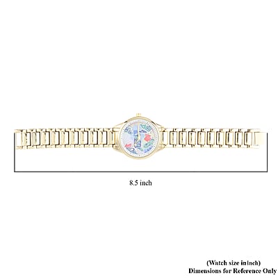 Strada Japanese Movement Watch with Blue Butterfly Pattern Dial in Goldtone