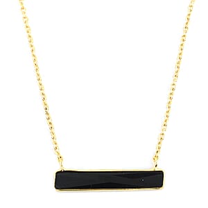 Black Onyx Bar Necklace 16 Inches in Goldtone 8.00 ctw