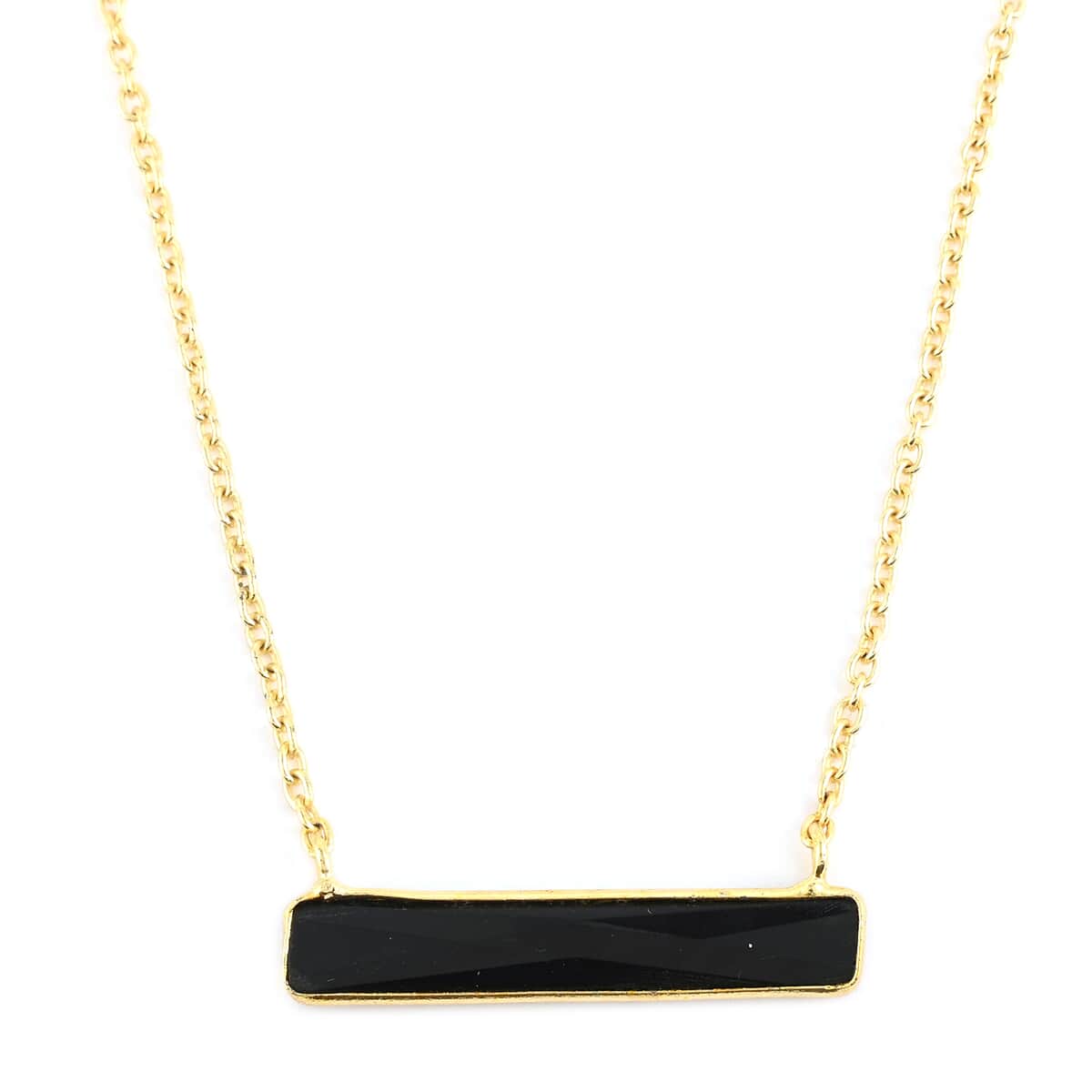 Black Onyx Bar Necklace 16 Inches in Goldtone 8.00 ctw image number 0