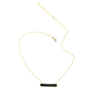 Black Onyx Bar Necklace 16 Inches in Goldtone 8.00 ctw