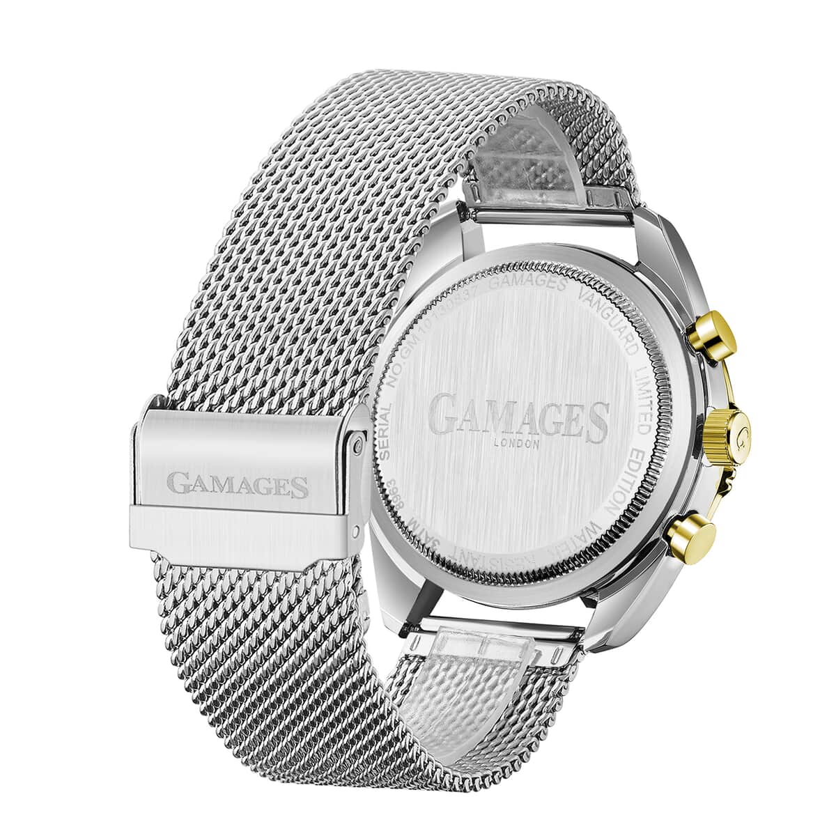 GAMAGES OF LONDON Limited Edition Hand Assembled Vanguard Automatic Movement Mesh Strap Watch in ION Plated Gold and Stainless Steel (45mm) with FREE GIFT PEN image number 3
