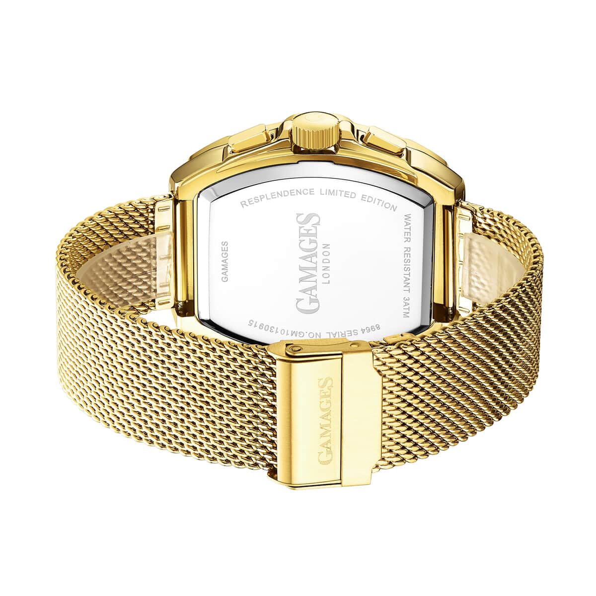 GAMAGES OF LONDON Limited Edition Hand Assembled Resplendence Automatic Movement Mesh Strap Watch in ION Plated Gold with Green Dial (41mm) image number 3
