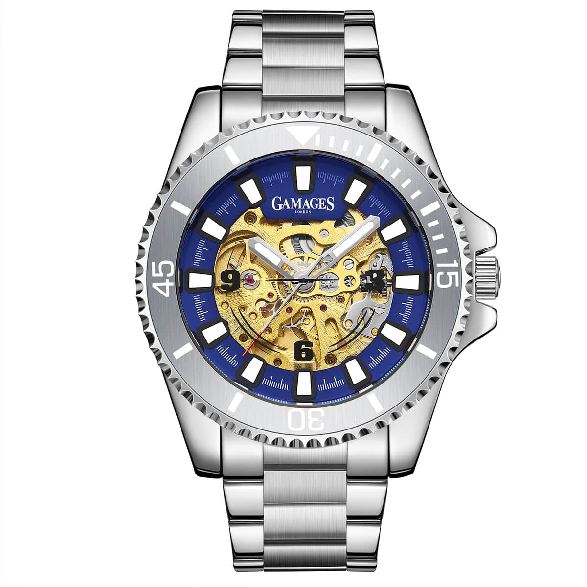 GAMAGES OF LONDON Limited Edition Hand Assembled Sports Skeleton Automatic Movement Watch in Stainless Steel (45mm) with FREE GIFT PEN image number 0