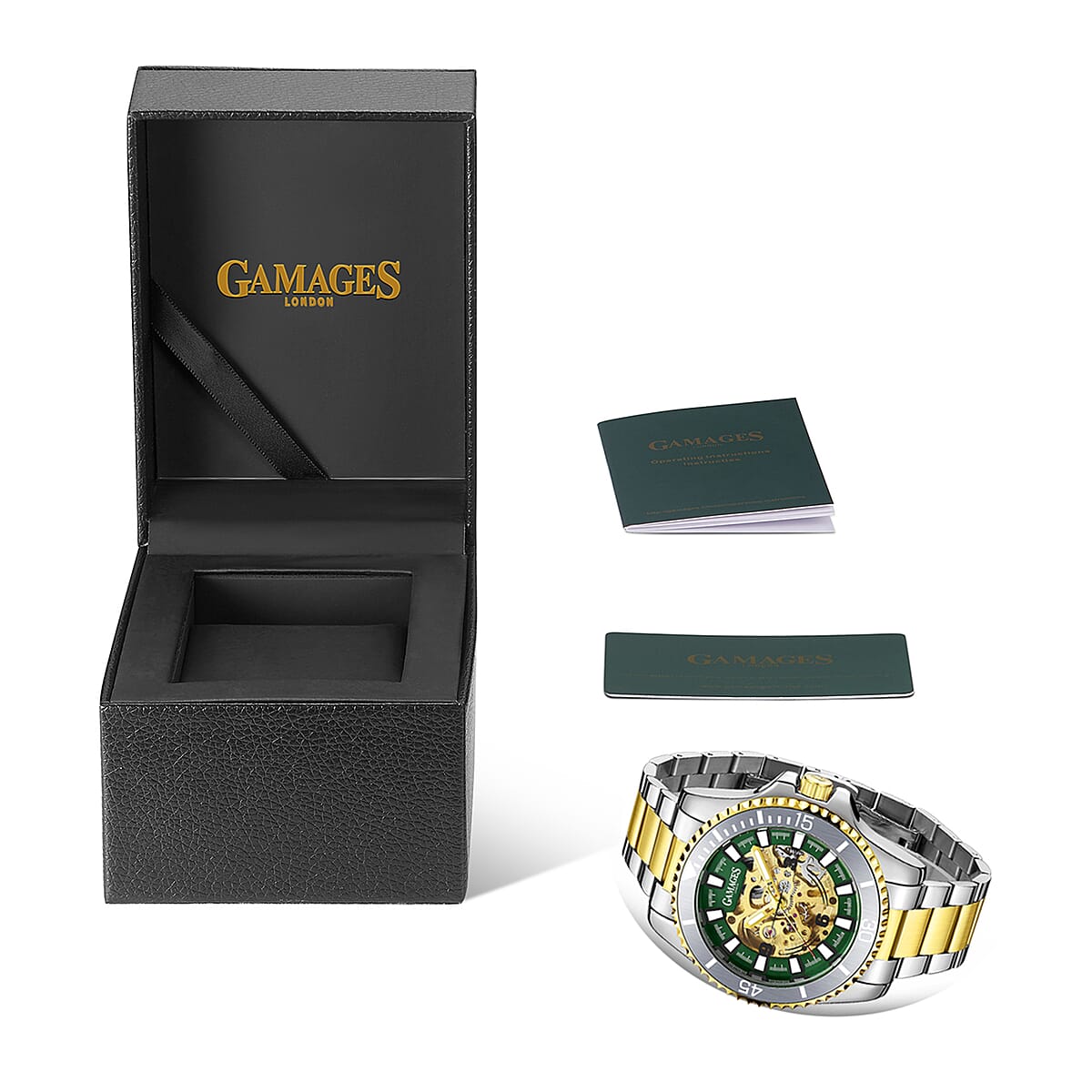 GAMAGES OF LONDON Limited Edition Hand Assembled Sports Skeleton Automatic Movement Two Tone in ION Plated Gold and Stainless Steel (45mm) with FREE GIFT PEN image number 4