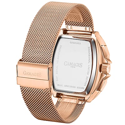 GAMAGES OF LONDON Limited Edition Hand Assembled Dimensional Automatic Movement Mesh Strap Watch (45mm) with FREE GIFT PEN