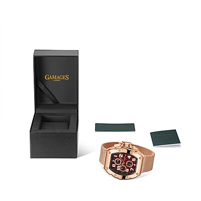 GAMAGES OF LONDON Limited Edition Hand Assembled Dimensional Automatic Movement Mesh Strap Watch (45mm) with FREE GIFT PEN