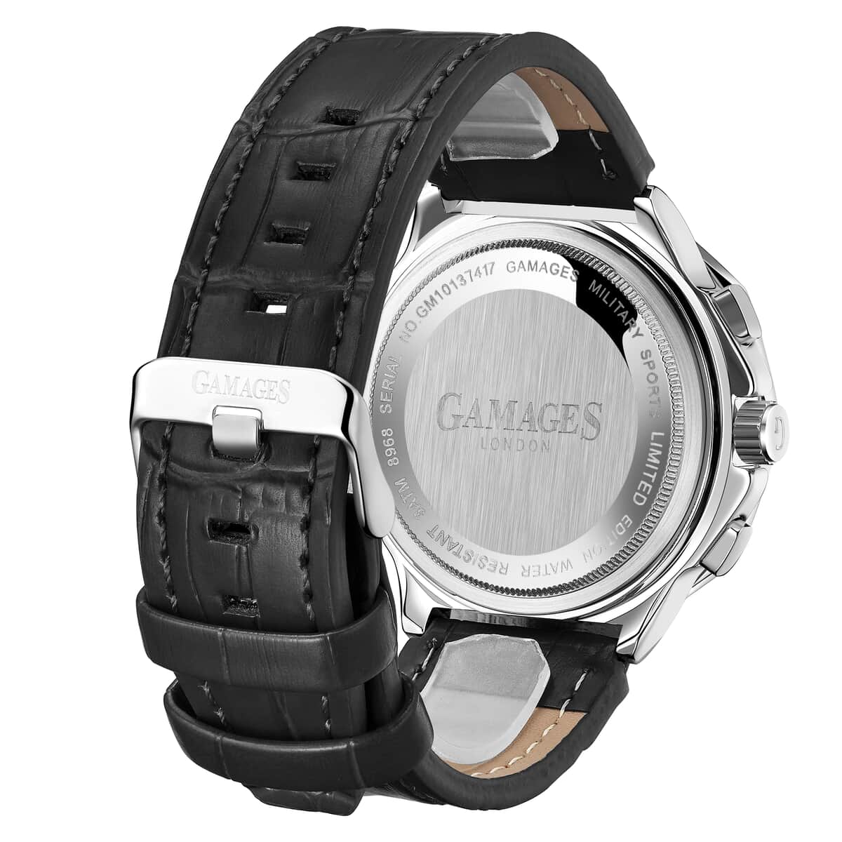 Gamages of London Limited Edition Hand Assembled Military Sports Automatic Movement Black Genuine Leather Strap Watch (45mm) image number 3