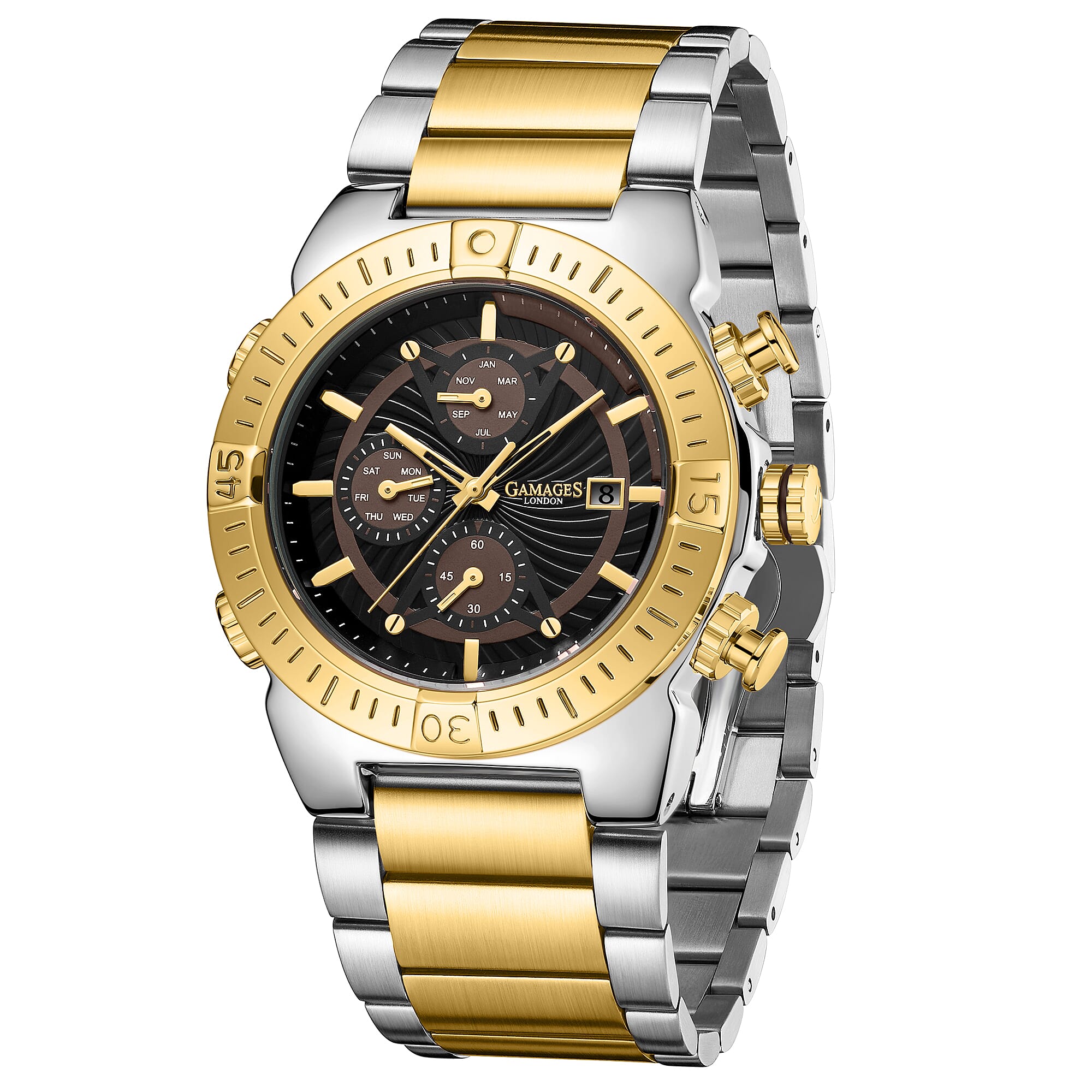 GAMAGES OF LONDON Limited Edition Hand Assembled Sports Pacer Automatic Movement Two-Tone Watch (45mm) with FREE GIFT PEN