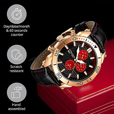 Gamages of London Limited Edition Hand Assembled Velocity Racer Automatic Movement Leather Strap Watch in RG ION Plating (45mm)