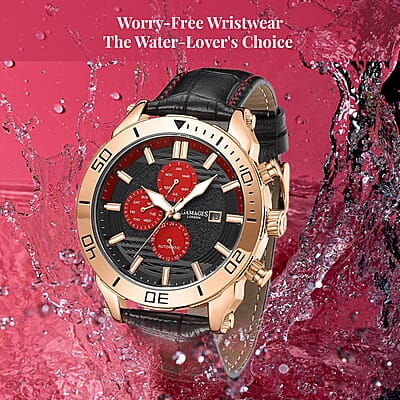 Gamages of London Limited Edition Hand Assembled Velocity Racer Automatic Movement Leather Strap Watch in RG ION Plating (45mm)