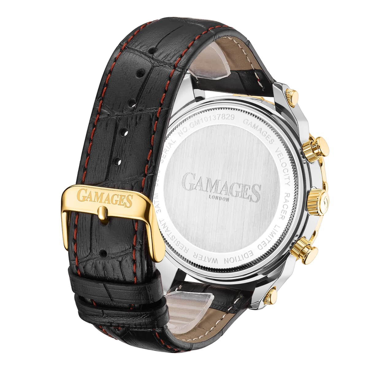 Gamages of London Limited Edition Hand Assembled Velocity Racer Automatic Movement Black Genuine Leather Strap Watch (45mm) with FREE GIFT PEN image number 3