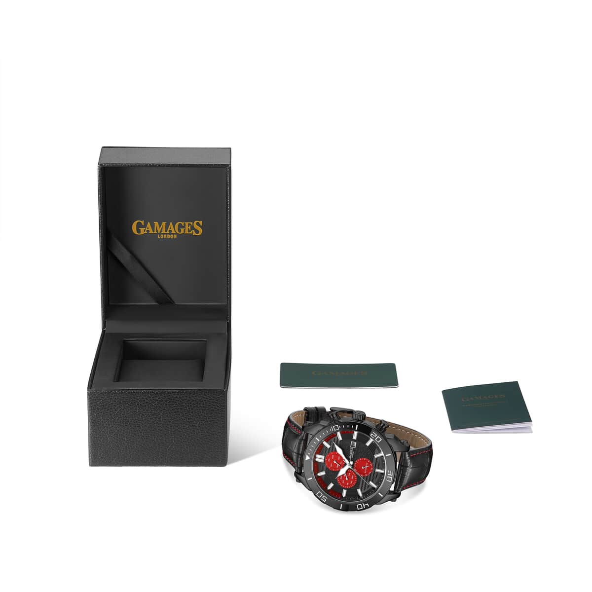Gamages of London Limited Edition Hand Assembled Velocity Racer Automatic Movement Leather Strap Watch in Black ION Plating (45mm) with FREE GIFT PEN image number 4
