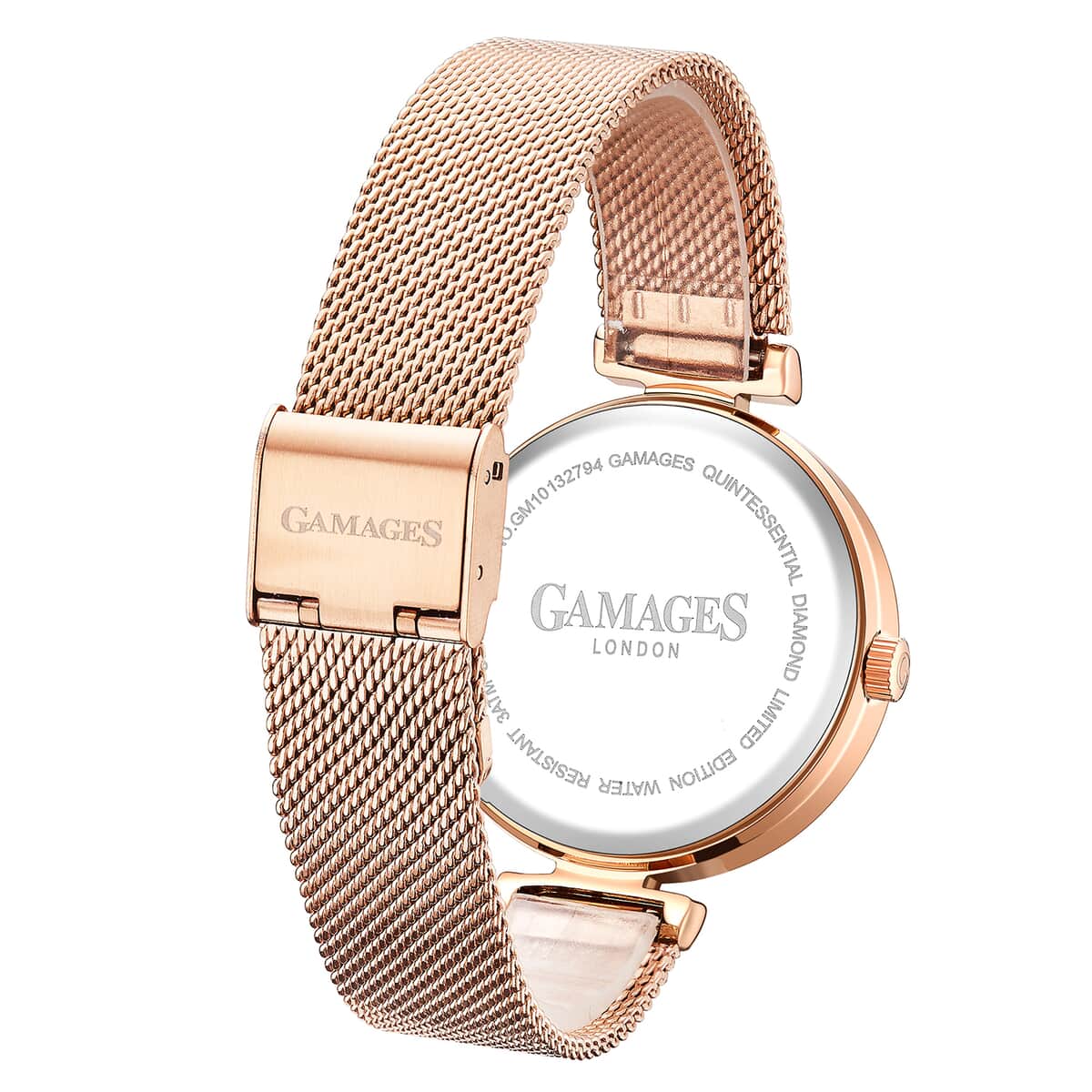 GAMAGES OF LONDON Quintessential Diamond Swiss Quartz Movement Mesh Strap Watch in ION Plated RG Over Stainless Steel (38mm) image number 3
