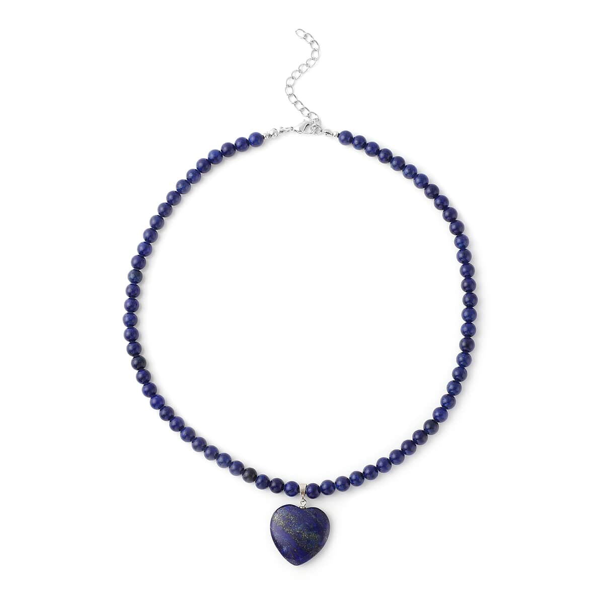 Lapis Lazuli Beaded Necklace with Heart Pendant 18 Inches in Silvertone 145.50 ctw image number 0